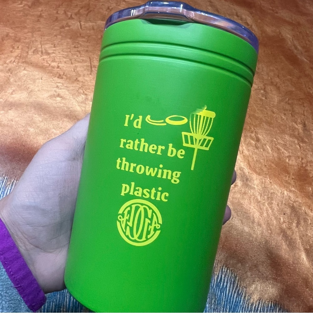 Disc Golf I’d Rather Be Throwing Plastic Green Yellow Tumbler New